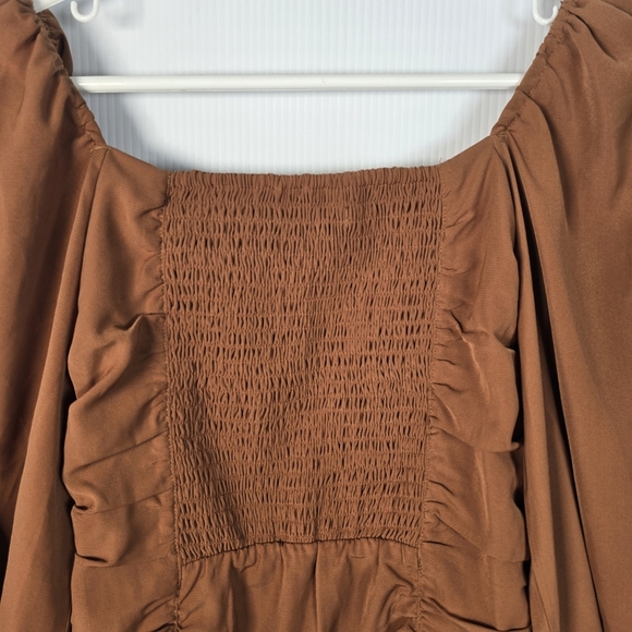 NWT Abercrombie & Fitch Womwn's Ruched Mini Dress Puff Elbow Sleeve Cognac SizeS - Picture 10 of 14